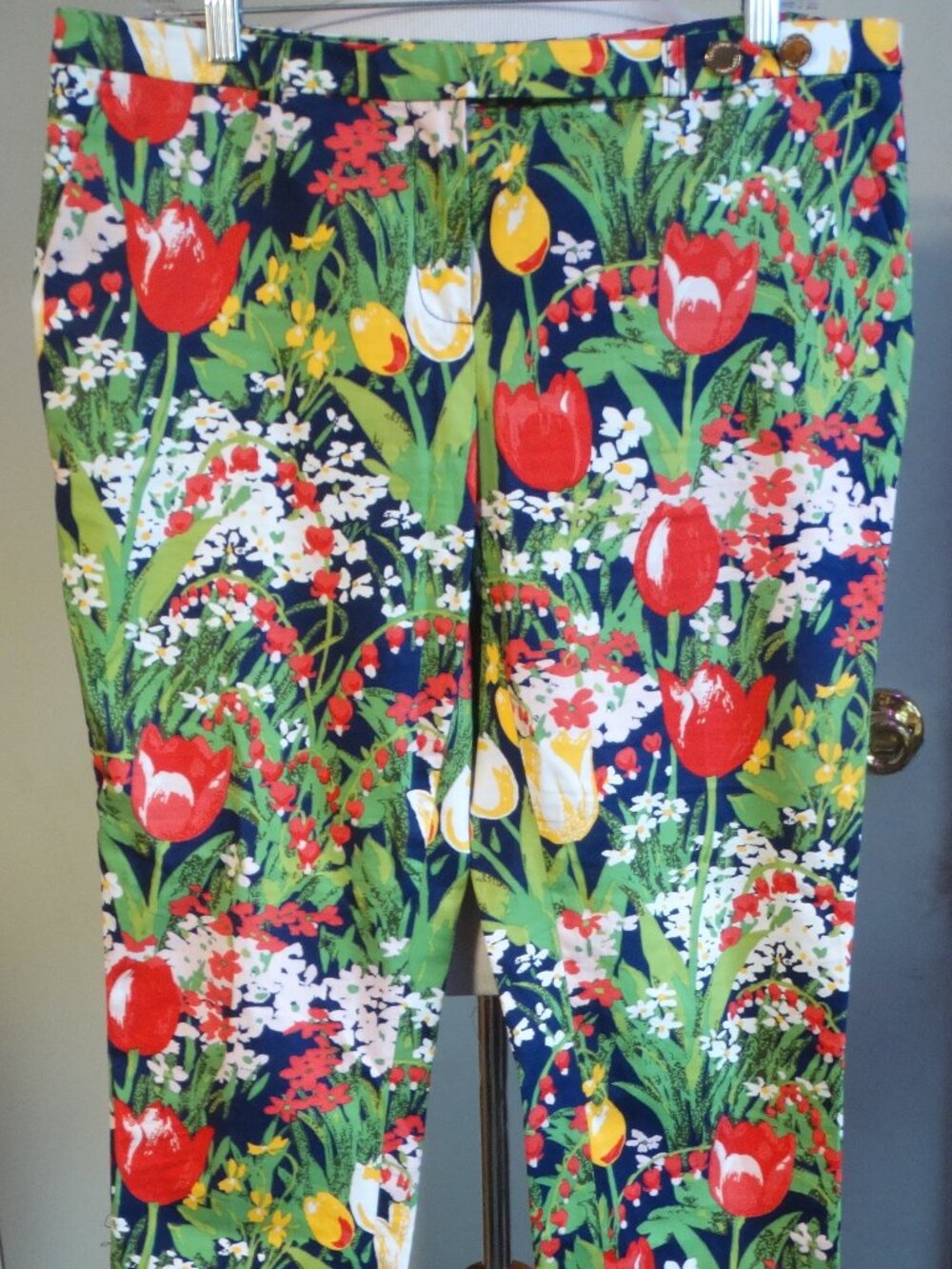 TORY BURCH Floral Print Ankle Pants Size 12, 36X27 "Spring Bloom" trouser,cotton